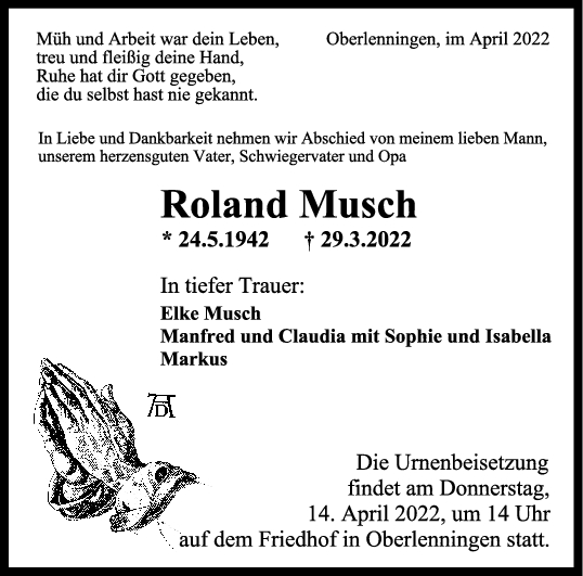 Trauer Roland Musch 09/04/2022