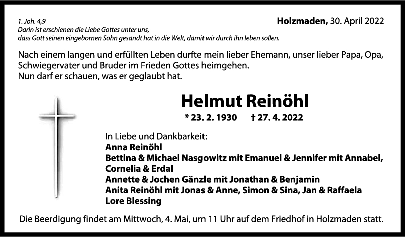 Trauer Helmut Reinöhl 30/04/2022