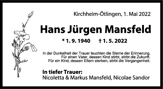 Trauer Hans Jürgen Mansfeld 05/05/2022