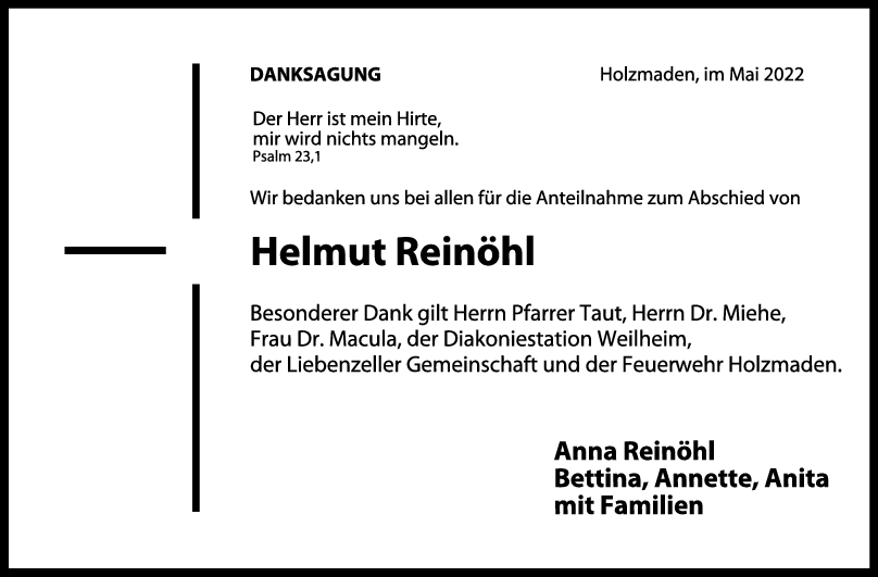 Danksagung Helmut Reinöhl 19/05/2022