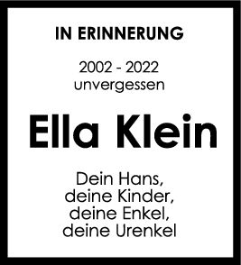 Nachruf Ella Klein 01/06/2022