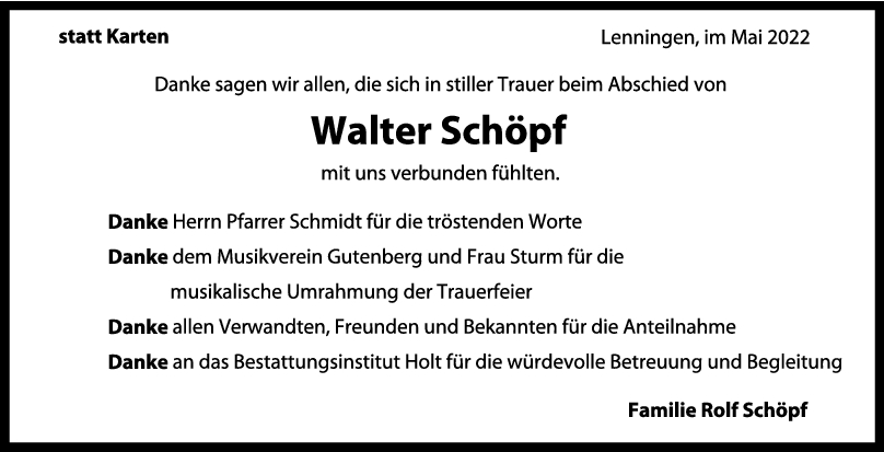 Danksagung Walter Schöpf 28/05/2022