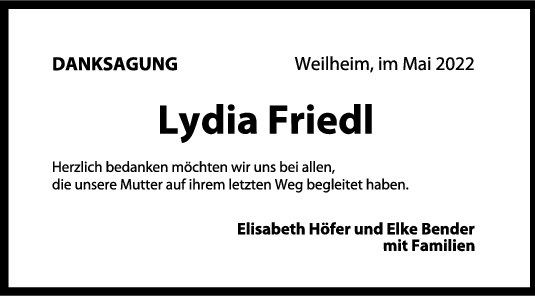 Danksagung Lydia Friedl 02/06/2022