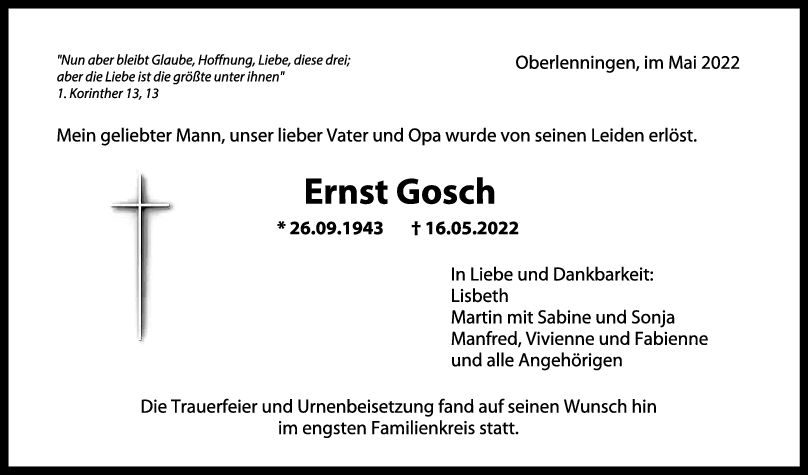 Trauer Ernst Gosch 02/06/2022