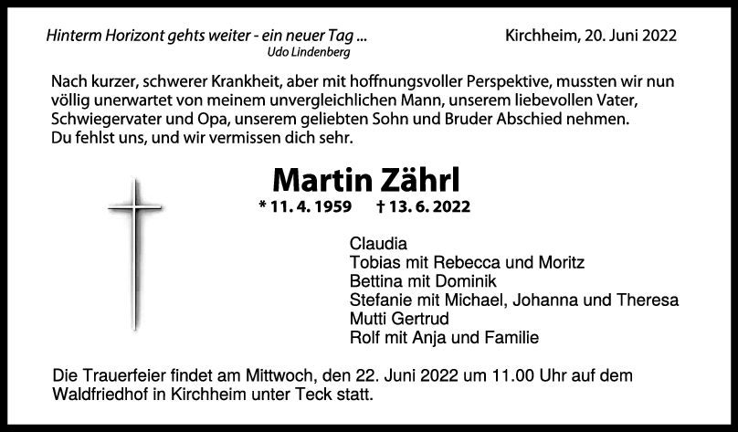 Trauer Martin Zährl 20/06/2022