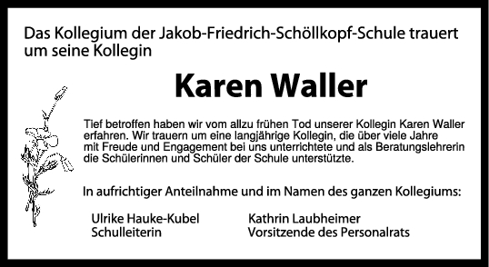 Trauer Karen Waller 09/07/2022