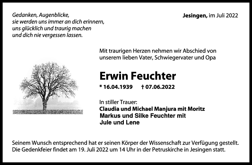 Trauer Erwin Feuchter 09/07/2022