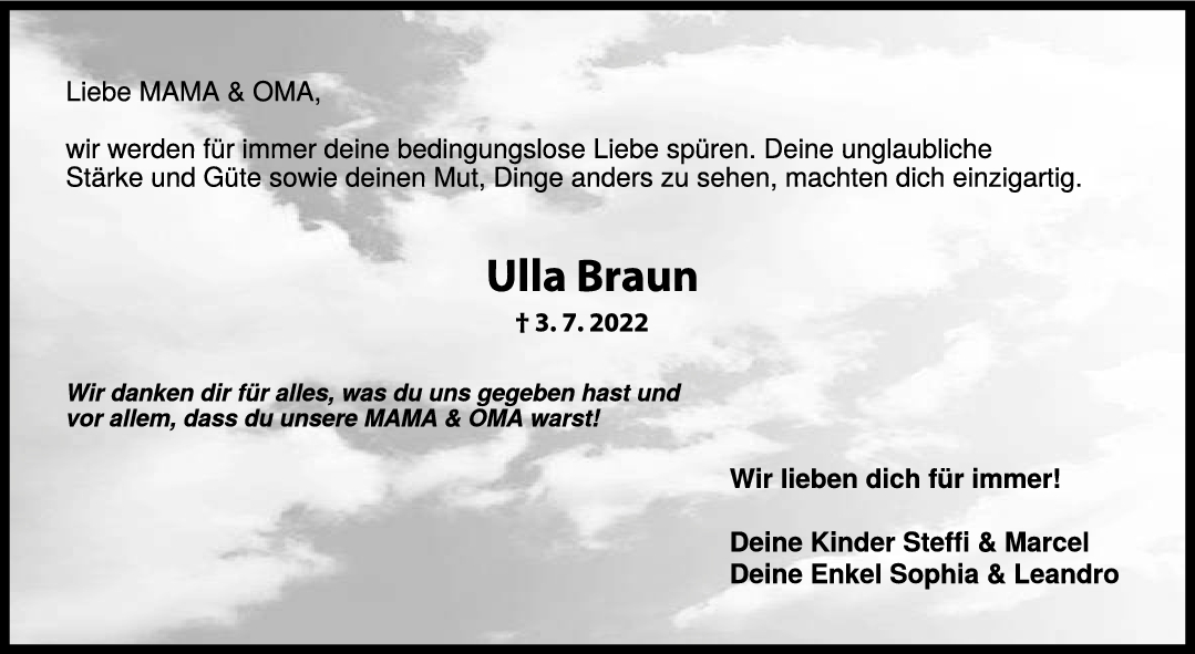 Trauer Ulla Braun 09/07/2022