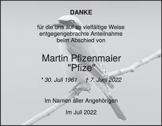 Danksagung Martin Pfizenmaier 