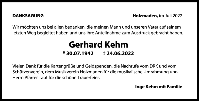 Danksagung Gerhard Kehm 30/07/2022
