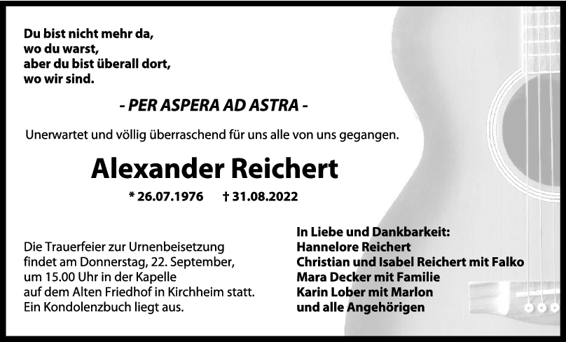 Trauer Alexander Reichert 17/09/2022