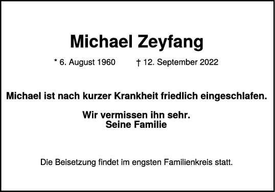 Trauer Michael Zeyfang 01/10/2022