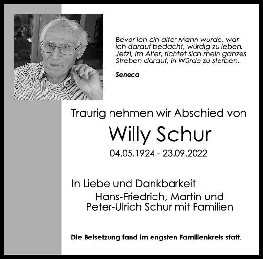 Trauer Willy Schur 08/10/2022