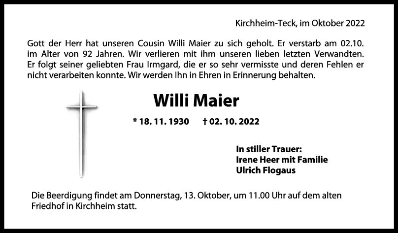 Trauer Willi Maier 10/10/2022