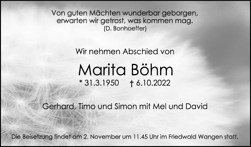 Trauer Marita Böhm <br><p style=