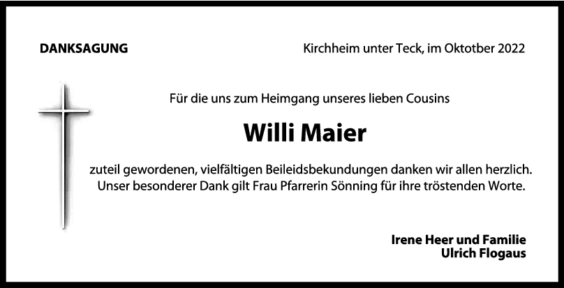 Danksagung Willi Maier 28/10/2022