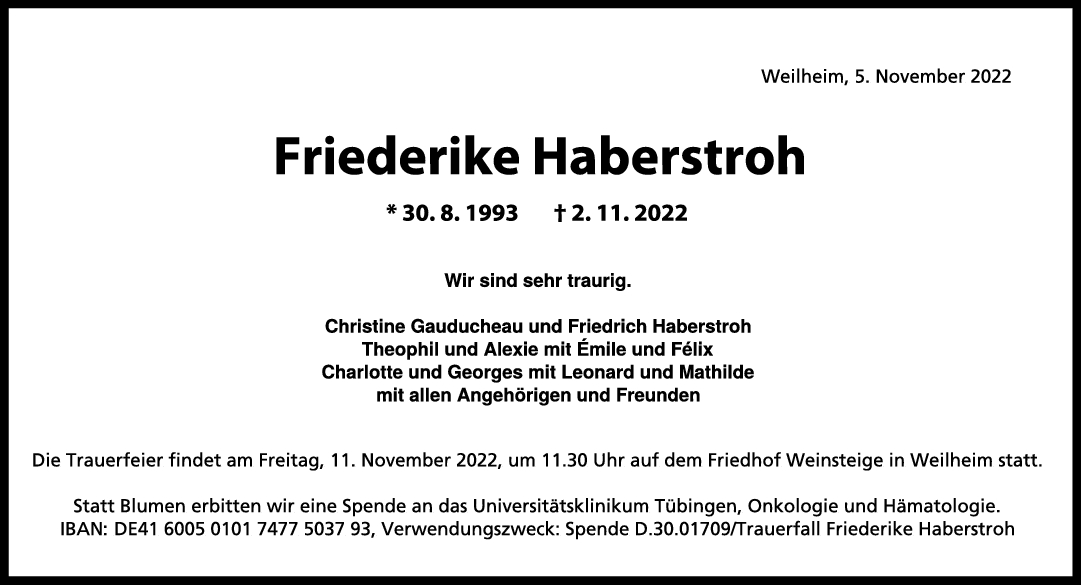 Trauer Friederike Haberstroh 05/11/2022