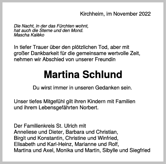 Nachruf Martina Schlund 16/11/2022