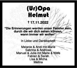 Trauer Opa Helmut 19/11/2022