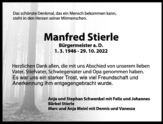 Danksagung Manfred Stierle 16/12/2022