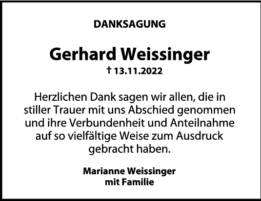 Danksagung Gerhard Weissinger 17/12/2022