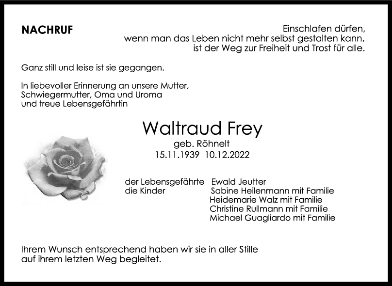 Nachruf Waltraud Frey 23/12/2022