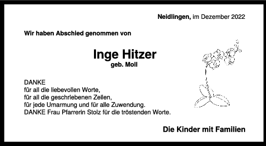 Danksagung Inge Hitzer 24/12/2022