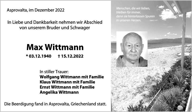 Trauer Max Wittmann 24/12/2022