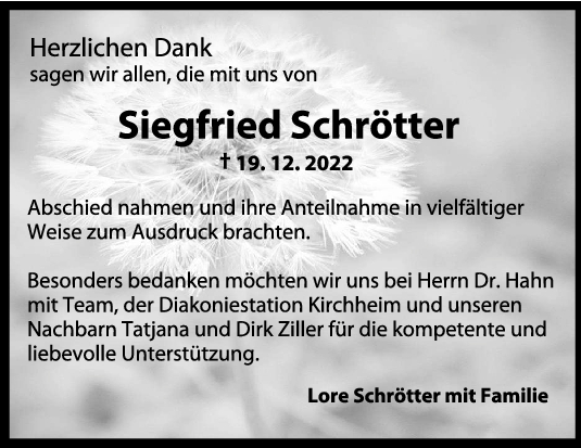 Trauer Siegfried Schrötter 07/01/2023