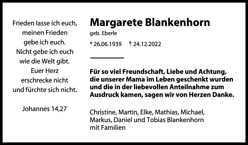 Danksagung Margarete Blankenhorn 14/01/2023