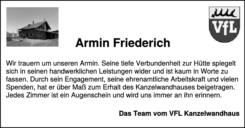 Nachruf Armin Friederich 14/01/2023