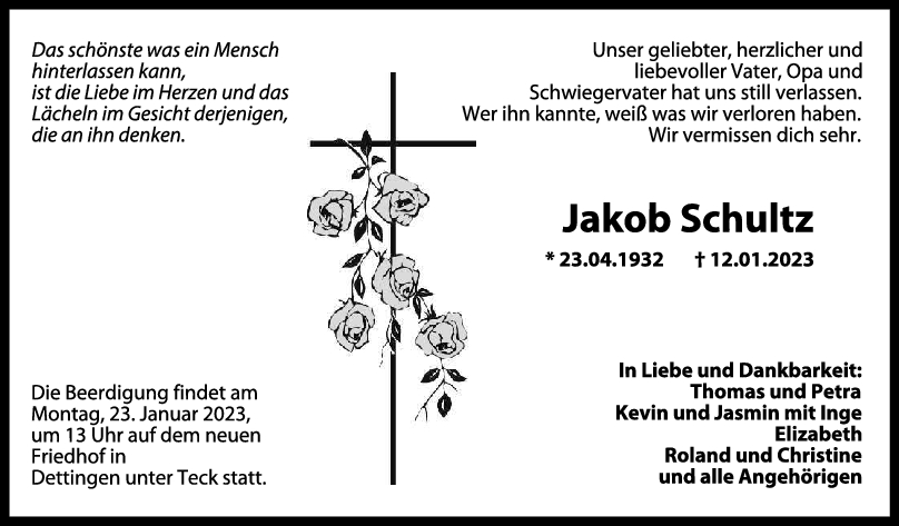 Trauer Jakob Schultz 18/01/2023