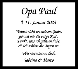 Trauer Opa Paul 18/01/2023