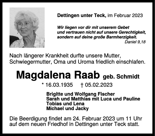 Trauer Magdalena Raab 18/02/2023