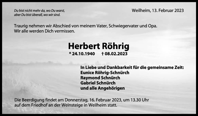 Trauer Herbert Röhrig 13/02/2023