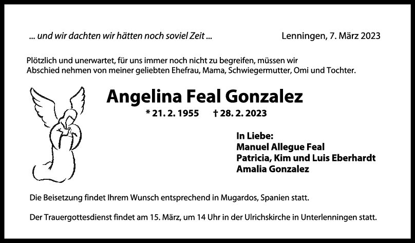 Trauer Angelina Feal Gonzalez 07/03/2023