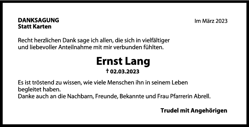 Danksagung Ernst Lang 25/03/2023
