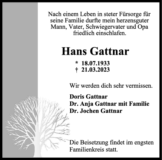 Trauer Hans Gattnar 29/03/2023