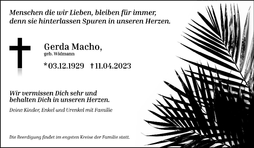 Trauer Gerda Macho 19/04/2023