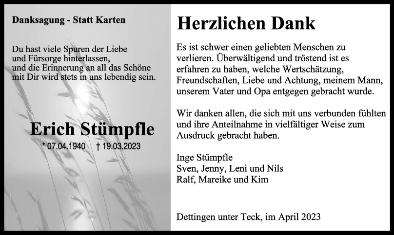Danksagung Erich Stümpfle 22/04/2023