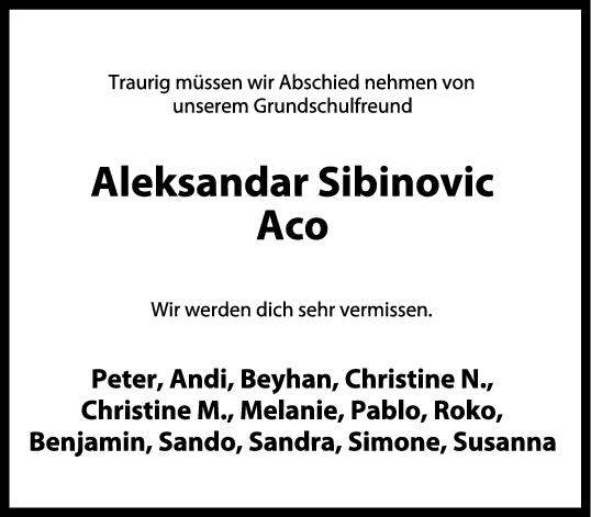 Trauer Aleksandar Sibinovic Aco 13/05/2023