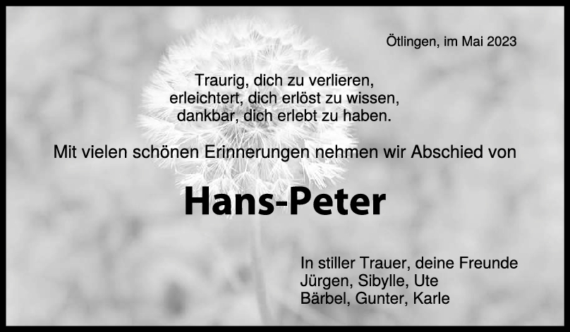 Trauer Hans-Peter 17/05/2023