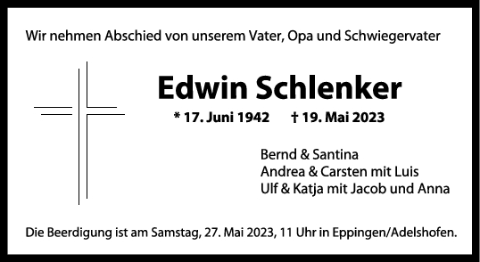 Trauer Edwin Schlenker 25/05/2023