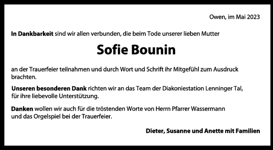 Danksagung Sofie Bounin 27/05/2023