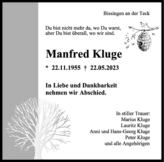Trauer Manfred Kluge 27/05/2023