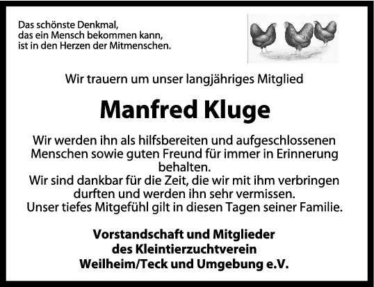 Nachruf Manfred Kluge 30/05/2023