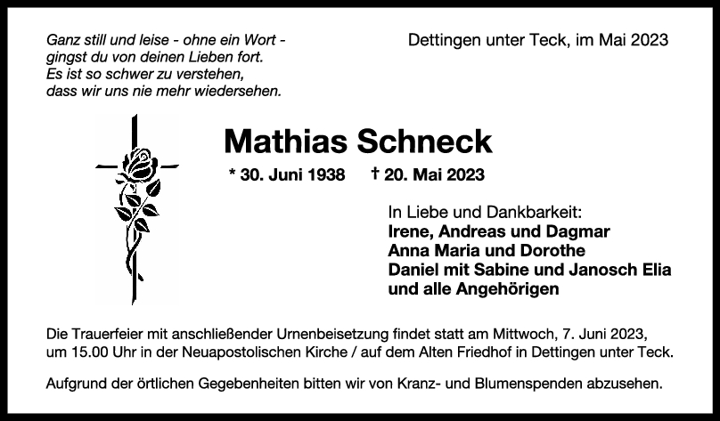 Trauer Mathias Schneck 03/06/2023