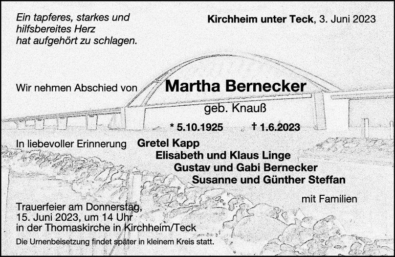 Trauer Martha Bernecker 03/06/2023