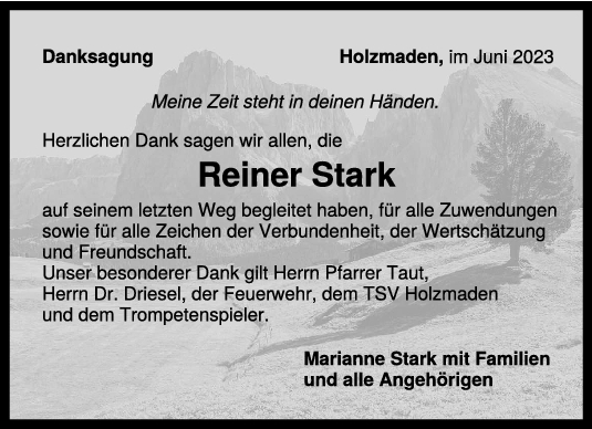 Danksagung Reiner Stark 10/06/2023