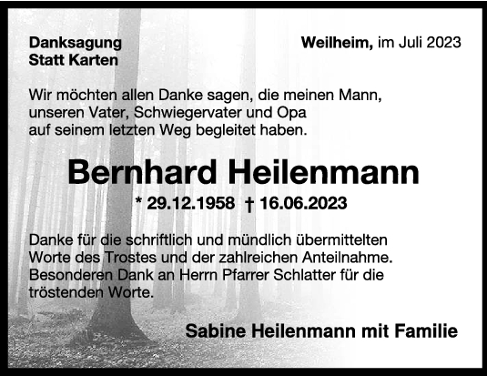 Danksagung Bernhard Heilenmann 12/07/2023